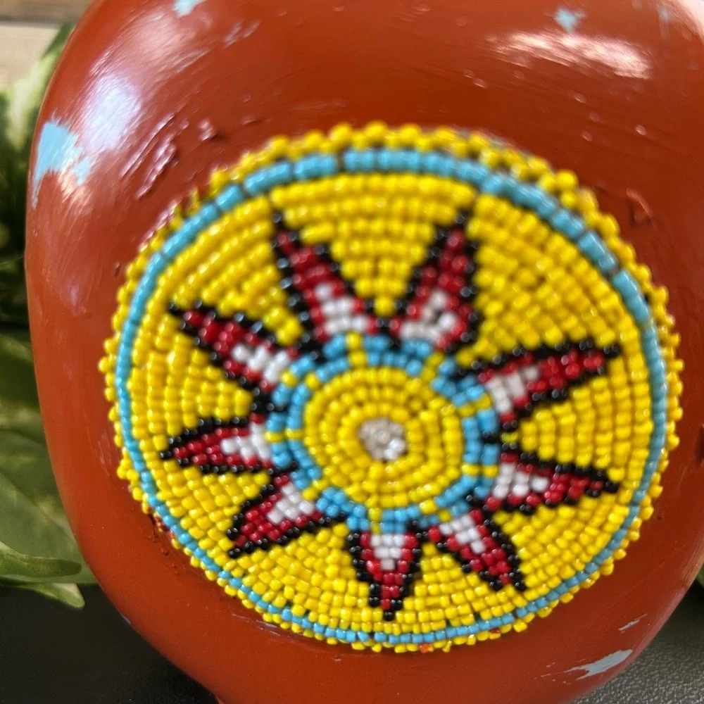 Upcycled‎ Native American Glass Beaded Jar Corked Distressed Shelf Sitter Decor